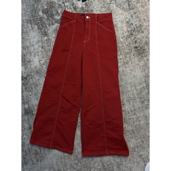 Maeve Seamed High Rise Wide Leg Jeans Red Size 28 Anthropologie - Picture 5 of 11